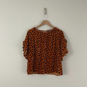 Madewell Velvet Memento Ruffle-Sleeve Top in Leopard Dot Size Medium